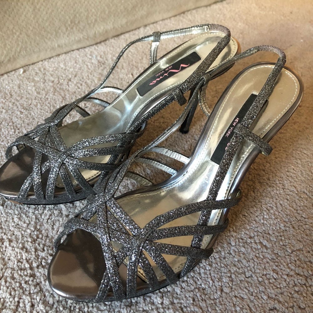 Formal glitter/metallic open toed heels